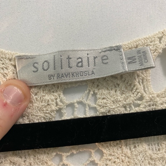 Solitaire Ravi Khosla Boho Chic Woodstock 60s crochet Beige Tank size M(32) - Picture 6 of 7